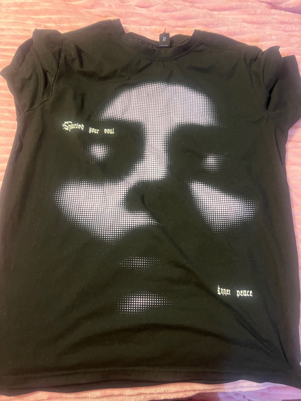 Graphic Face Black Tee with White Dot Portrait